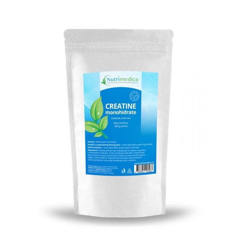 Kreatin monohidrat 200 g Nutrimedica u prahu, dodatak prehrani sa 100 % kreatin monohidratom