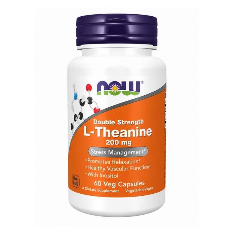 NOW Foods L-Theanine 200 mg s inozitolom, 60 vegetarijanskih kapsula