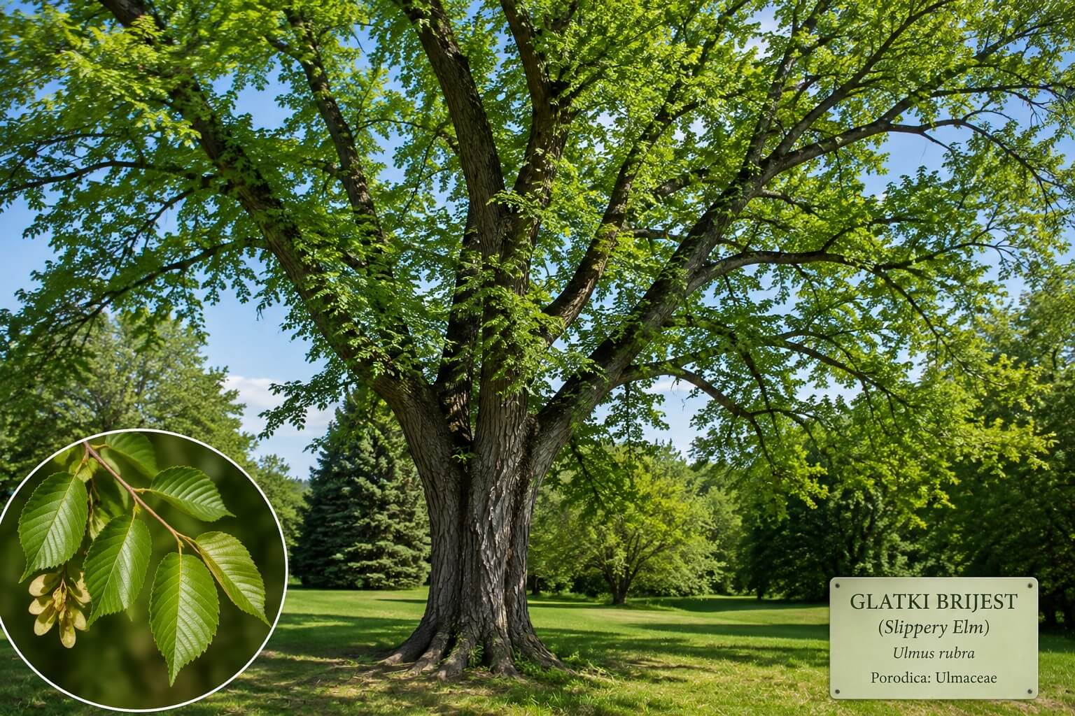 Stablo glatkog brijesta (Ulmus rubra) sa zelenim listovima