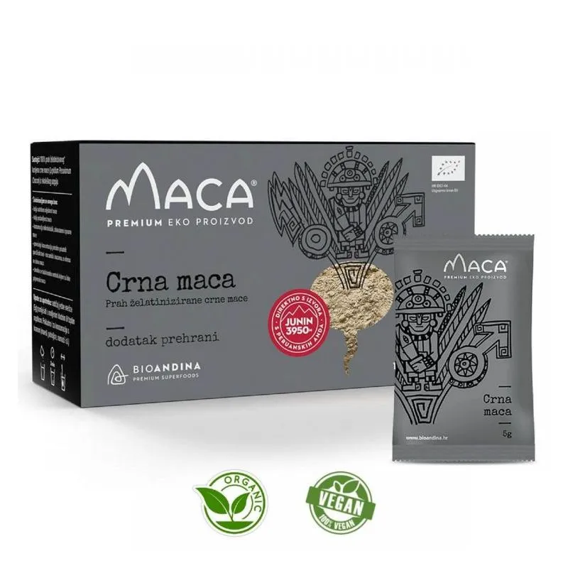 Crna aktivirana Maca prah – kutija 150g (30x5g) Bioandina