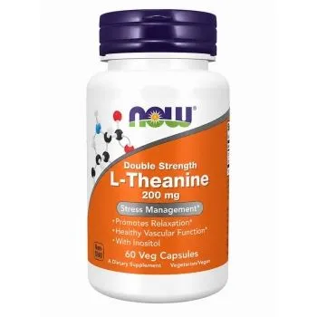 NOW Foods L-teanin 200 mg s inozitolom &ndash; 60 biljnih kapsula