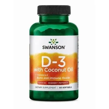 Swanson Vitamin D3 s kokosovim uljem 5000 IJ, 60 mekih kapsula